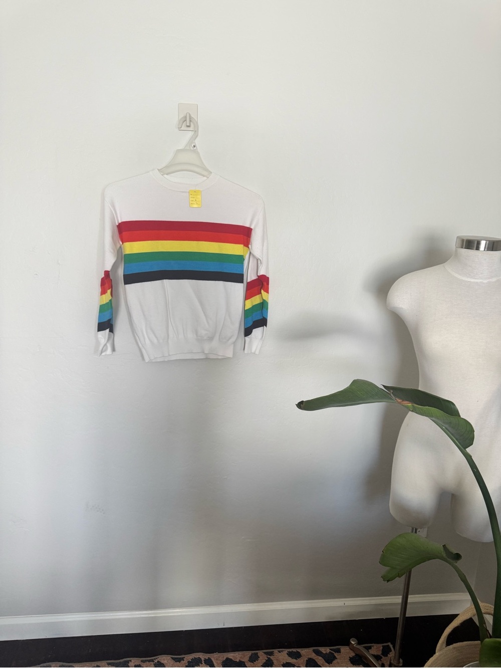 Woman’s  White Rainbow Stripe Long-Sleeve sweater